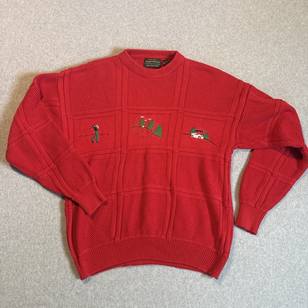 Vintage Red Cable Knit Golf Sweater Men's M Sweater Collection By Van Heusen
